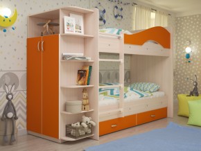 Кровать 2-х ярусная Мая с ящиками и шкафом на латофлексах оранж в Берёзовском - beryozovskij.magazinmebel.ru | фото